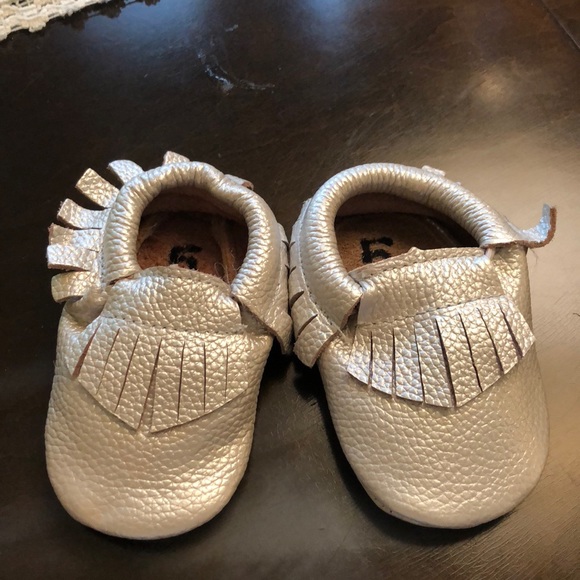 silver baby moccasins